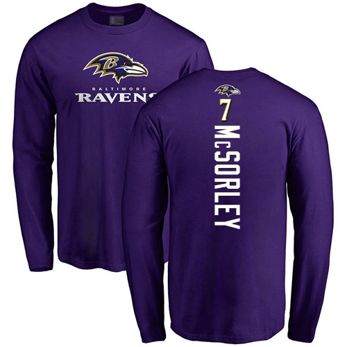 Men Baltimore Ravens Purple Trace McSorley Backer NFL Football #7 Long Sleeve T Shirt->nfl t-shirts->Sports Accessory